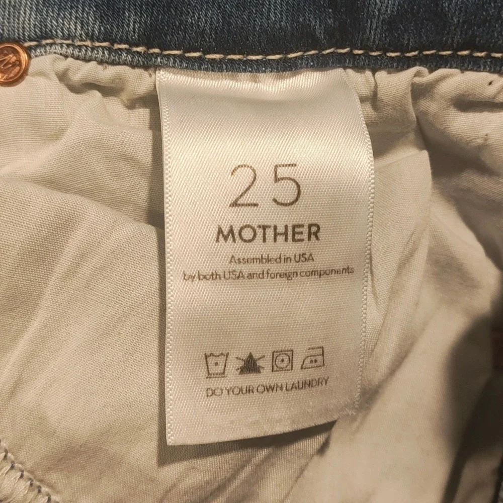Mother The Pixie Fray Jeans Mid Rise Denim Distressed Skinny Button Fly Blue 25